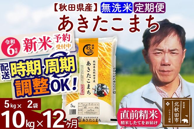 ※令和6年産 新米予約※《定期便12ヶ月》秋田県産 あきたこまち 10kg【無洗米】(5kg小分け袋) 2024年産 お届け時期選べる お届け周期調整可能 隔月に調整OK お米 みそらファーム|msrf-32112