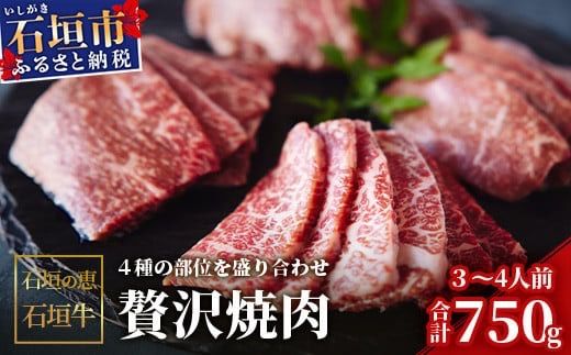 【産地直送】石垣の恵 石垣牛 贅沢焼肉(4種盛)【合計750g】【日本最南端の黒毛和牛】KB-100