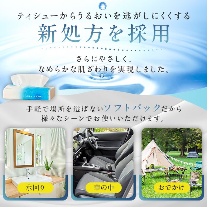エリエール +Water（プラスウォーター）ソフトパックティシュー 120W5P×18パック ティッシュ ソフトパック ティッシュペーパー 箱なし【0095-016】