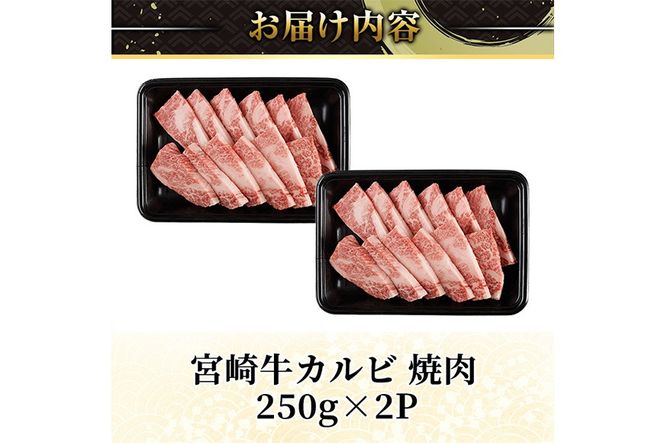 宮崎牛 カルビカット 焼肉 (計500g・250g×2) 焼肉 お肉 牛肉 黒毛和牛 宮崎牛 ブランド和牛 冷凍 国産 宮崎県産 カルビ バラ 【YM-32】【YAMATO株式会社】