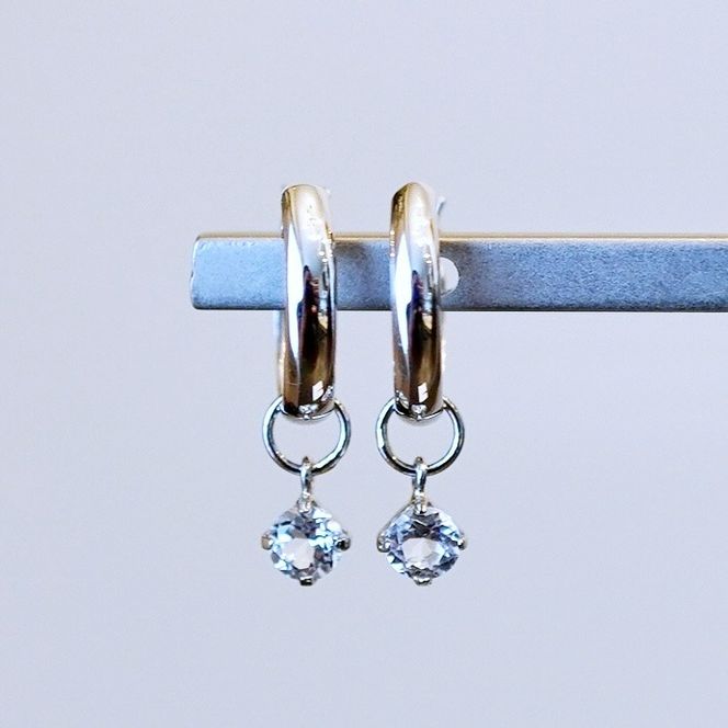 Pt900 プラチナ 2WAY ピアス 地金 ホワイトトパーズ フープピアス(直径10mm) 保証書付 SMK-5249 SWAD098-wtp