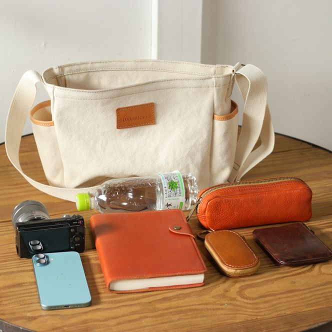 【ベージュ×イエローレザー】SB-07 倉敷帆布×革 レザー ショルダーバッグ  Z130VC02