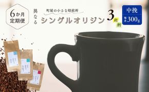 【定期便：6ヶ月連続でお届け】シングルオリジンコーヒー 100g × 3品種（中挽き）計300g×6ヶ月 1075016 コーヒー 珈琲 粉