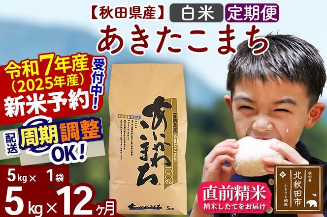 ※令和7年産 新米予約※《定期便12ヶ月》秋田県産 あきたこまち 5kg【白米】(5kg小分け袋) 2025年産 お届け周期調整可能 隔月に調整OK お米 藤岡農産|foap-10312