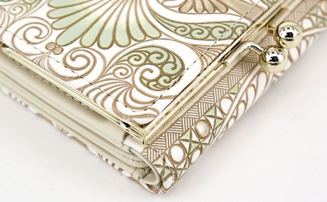 【文庫屋大関】三つ折りミニ財布　ロカイユ（ペールカーキ）【皮革工芸品】 ファッション 小物 民芸品 お札 カード 小銭 手のひらサイズ コンパクト 大人かわいい 牛革 手作り 国産 