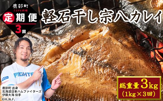 【定期便】計3回 軽石干し北海道産宗八カレイ1kg（5尾入り）