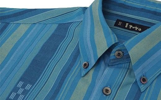 AZ-83 みんさー織 総手織りボタンダウンシャツ（ニライカナイBL）Mサイズ