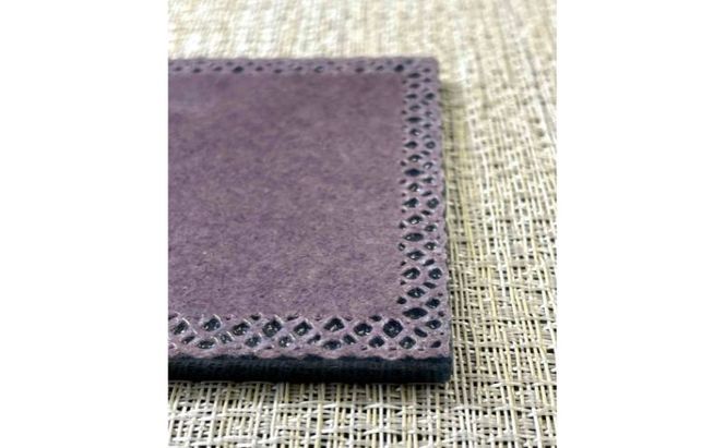 ガラス製　コースター　青と紫 被せガラス サンドブラスト レース模様 