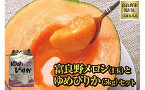 【2026年先行受付】富良野メロン1玉とゆめぴりか5kgセット 北海道 果物 くだもの フルーツ 赤肉メロン 赤肉 米 こめ コメ 精米 単一米 特A ゆめぴりか ブランド米 詰合せ 贈答 ギフト 富良野市 滝川市 コラボ 共通返礼品
