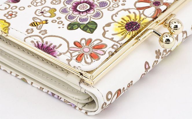 【文庫屋大関】三つ折りミニ財布　みつばち【皮革工芸品】 ファッション 小物 民芸品 お札 カード 小銭 手のひらサイズ コンパクト 花 ミツバチ 牛革 手作り 国産 