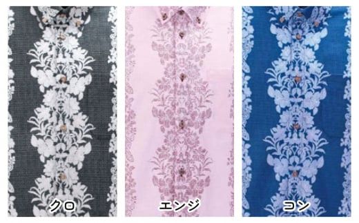 かりゆしウェア 紳士用 ハイビスカスストライプ柄Lサイズ×クロ