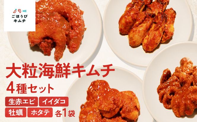【ごほうびキムチ】大粒海鮮キムチ4種セット（生赤エビ・イイダコ・牡蠣・ホタテ 各種1袋）【 キムチ 神奈川県 小田原市 】 142069_FZ001
