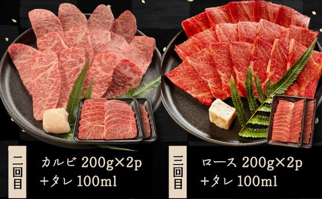 【2025年11月以降順次発送】希少な特選石垣牛をご家庭で！！全3回合計1.2kgの焼肉セット　赤身（モモ、ランプ）、カルビ、ロース各400gずつ&石垣牛 MARU秘伝の焼肉タレ100ml×3本