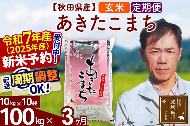 ※令和7年産 新米予約※《定期便3ヶ月》秋田県産 あきたこまち 100kg【玄米】(10kg袋) 2025年産 お届け周期調整可能 隔月に調整OK お米 みそらファーム|msrf-21703