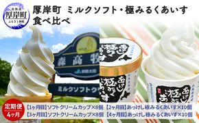 厚岸町　ミルクソフト・極みるくあいす食べ比べ【4ヶ月定期便】 お菓子 アイス ソフトクリーム 4カ月 4回 