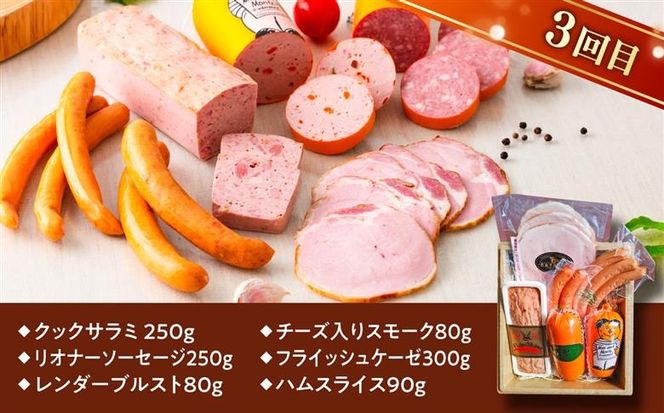 【全3回定期便】本場ドイツで連続金賞受賞！本格 ウインナーの バラエティ 定期便 ( ウインナー / ハム / 生ウインナー / 生ハム ) 糸島 / 糸島手造りハム バラエティーセット [AAC009] 贈り物 のし対応 BBQ キャンプ アウトドア 焼肉 お中元 お歳暮 おつまみ