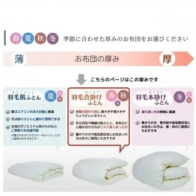 京都金桝 軽くて暖か 合掛け 羽毛布団 シングルサイズ×1枚 ハンガリーホワイトダウン90％ DP360 シンプル アクア