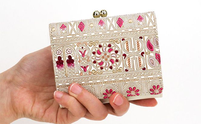 【文庫屋大関】三つ折りミニ財布　アポロン（ピンク）【皮革工芸品】 ファッション 小物 民芸品 お札 カード 小銭 手のひらサイズ コンパクト 大人かわいい 牛革 手作り 国産 