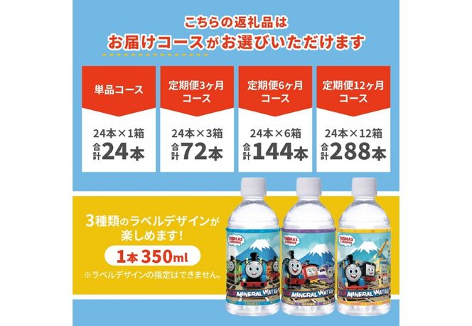 きかんしゃトーマスのミネラルウォーター【単品・3か月定期便・6か月定期便・12ヶ月定期便】 水 天然水 軟水 ペットボトル 飲料 備蓄 保存 山梨 富士吉田
