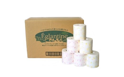 トイレットペーパー ダブル 天然パルプ100% エグランティーヌ 60ロール入り 30m 野薔薇の香り 香り付き 野バラ プリント入り 柄入り ピンク イエロー 日用品 消耗品【ハヤシ商事株式会社】 [BQAD041]