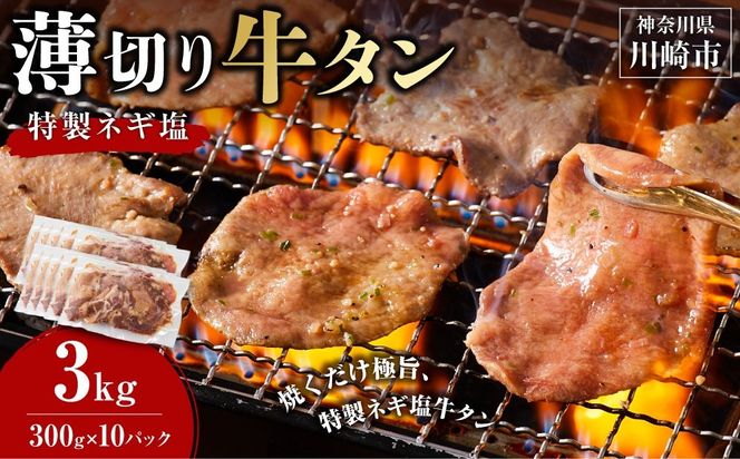 薄切り牛タンねぎ塩 3kg ( 300g × 10パック )【配送月が選べる】