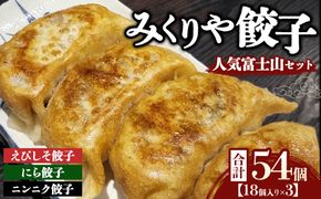 みくりや餃子 人気富士山セット 大（18個入り×3） | 食べ比べ 詰め合わせ バラエティー 冷凍 ギョウザ 惣菜 おかず お弁当 えびしそ餃子 にら餃子 ニンニク餃子