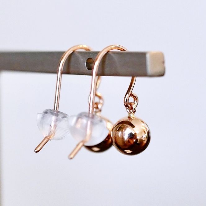 K18PG(18金) ローズゴールド 地金 ボール ピアス フックタイプ シンプル 保証書付 KO-0068 242-029-c