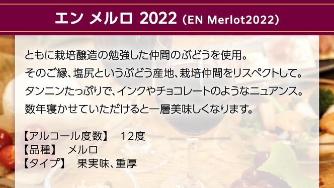 エン メルロ2022 EN Merlot2022 750ml×1本 茨城県産 牛久醸造場 日本ワイン ワイン 赤ワイン 750ml ミディアムボディ お酒 贈り物 葡萄 ぶどう [BJ055us]