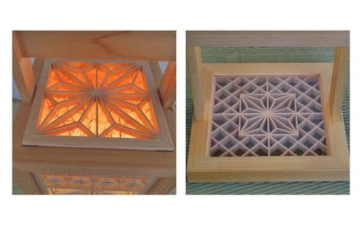 伝統工芸組子 「 宮 」 八重桜＆二重香図の灯り 組子 家具 照明 間接照明 インテリア 枕元の灯り 玄関の灯り 床置きの灯り 組子のインテリア家具 結婚祝い [EL002ci]