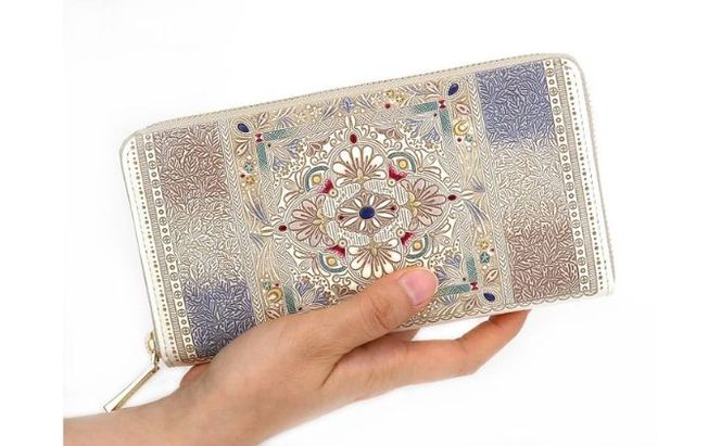 【文庫屋大関】 大容量　ぐるっとファスナーの長財布　夢幻のタピ【皮革工芸品】 ファッション小物 民芸品 
