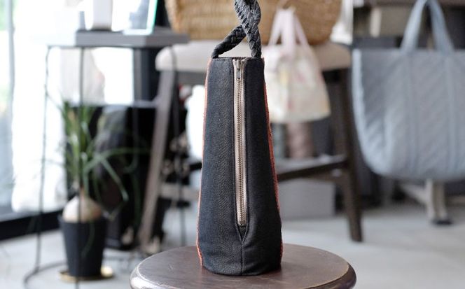 ヤシラミ花織 ワインバッグ 格子モダン (焦茶・濃オレンジ系織物) ボトルバッグ ワインケース ワインクーラー 保冷 おしゃれ 沖縄市 / FABRIC SHOP MINAMI[BCCS003-02]