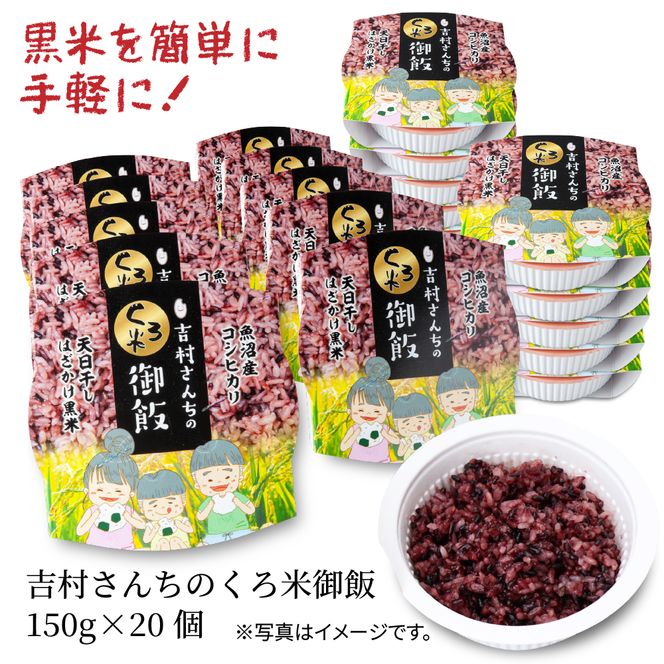 【3か月連続定期便】吉村さんちのくろ米御飯 20パック入りくろ米 うるち米 パック 米 コメ お米 ごはん ご飯 黒米 パックご飯 こしひかり コシヒカリ 新潟県産 魚沼 国産 新潟県 十日町