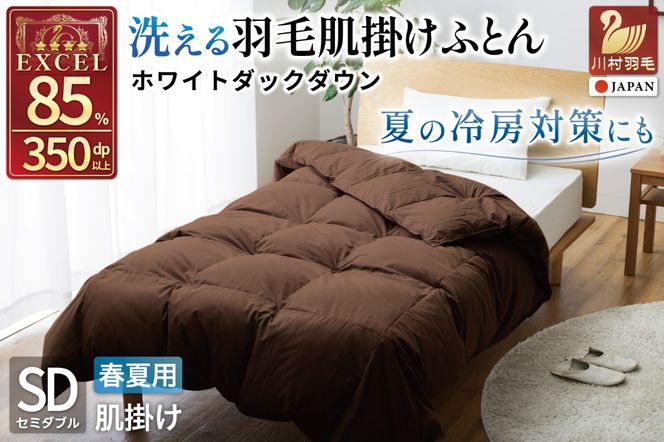 【春夏用】洗える羽毛布団 羽毛布団 セミダブル 肌掛け 肌掛け布団 ダウン 夏 春 ホワイトダックダウン 85% 0.4kg (無地 ブラウン) 羽毛 掛け布団 布団 ダウンケット ふとん 肌掛 寝具 日本製 春用 夏用 抗菌防臭 ダニプルーフ 花粉フリー 柔軟加工 コインランドリー [川村羽毛 山梨県 韮崎市 20743633]