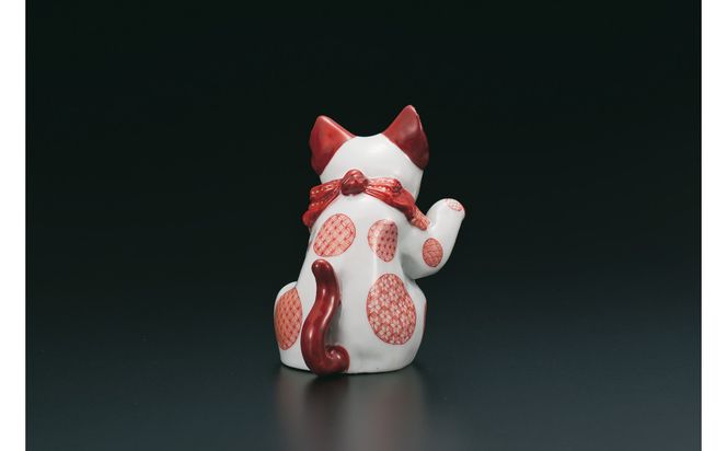 九谷焼　4号招き猫　赤絵細描丸紋　福島礼子作 a05 工芸品 172111_CY3178