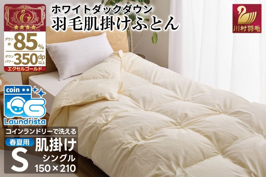 [春夏用]洗える! 羽毛 肌掛け布団 シングル ホワイトダックダウン 85% 0.4kg (無地 アイボリー) [川村羽毛 山梨県 韮崎市 20743635] 羽毛布団 布団 ふとん 羽毛 肌掛け 掛け布団 寝具 夏用 日本製 国産 抗菌防臭 無地 コインランドリー