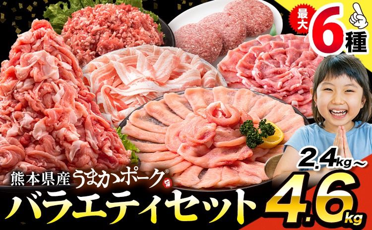 豚肉 うまか ポーク バラエティ セット 2.4kg 4.6kg 豚肉 しゃぶしゃぶ 切り落とし 豚ロース バラ 豚バラ スライス 以上 定期便 真空 不揃い 数量限定 簡易包装 冷凍配送 小分け [7-14日以内に出荷予定(土日祝除く)] 豚肉---oz_lcl_170_mo3_tei---