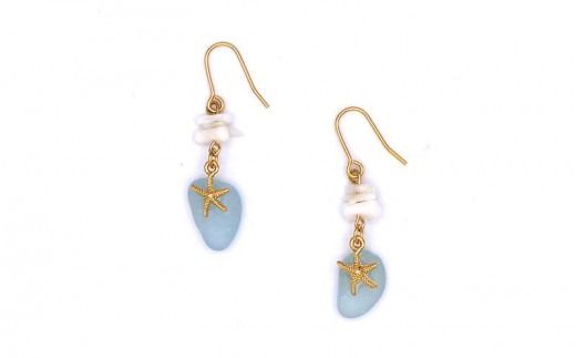【ブレスレット＆ピアス】Sサイズ｜サンゴとシーグラスのアクセサリーセット