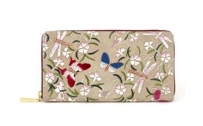 【文庫屋大関】 大容量　ぐるっとファスナーの長財布　撫子【皮革工芸品】 ファッション小物 民芸品 