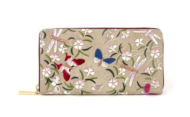 【文庫屋大関】 大容量　ぐるっとファスナーの長財布　撫子【皮革工芸品】 ファッション小物 民芸品 