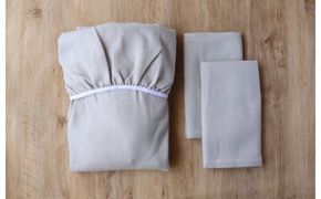 G1960 【tissu de coton/ハニカム織】泉州南部織 BED用ダブルシーツ＆ピロー2枚（LGY）