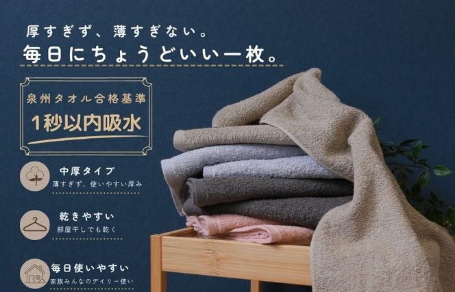 015B691 デイリーフェイスタオル 10枚セット (ライトグレー・ピンクベージュ）【国内製造 日本製 泉州タオル スーピマコットン 無地 吸水力 耐久性】