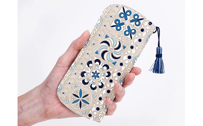 【文庫屋大関】メガネケース　錦紗＜青＞【皮革工芸品】 ファッション小物 民芸品 