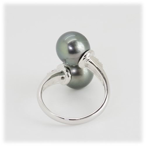 ブラックパール ツインリング 9ｍm 2個付 SV925 黒真珠 タヒチ産 (15496) 真珠 黒真珠 指輪 リング ブラックパール パール シルバー ジュエリー アクセサリー ツイン リング ダイヤモンド 山梨県 甲斐市 BR-69