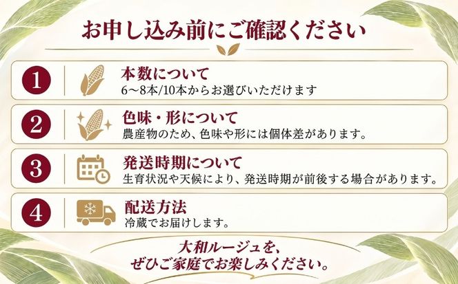 GN001_002【ふるさと納税】【2027年先行予約】山梨県都留市産 紅いスイートコーン 大和ルージュ 選べる 6～8本 / 10本 ｜希少な赤いとうもろこし 甘い スイートコーン トウモロコシ 産地直送 送料無料【浅田農園】　
