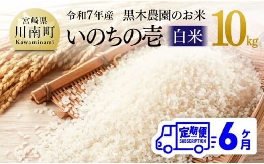 【6ヶ月定期便】【令和7年産】黒木農園のお米「いのちの壱(白米)」10kg 【 米 お米 白米 国産 宮崎県産 いのちのいち おにぎり 】 [D03228t6]