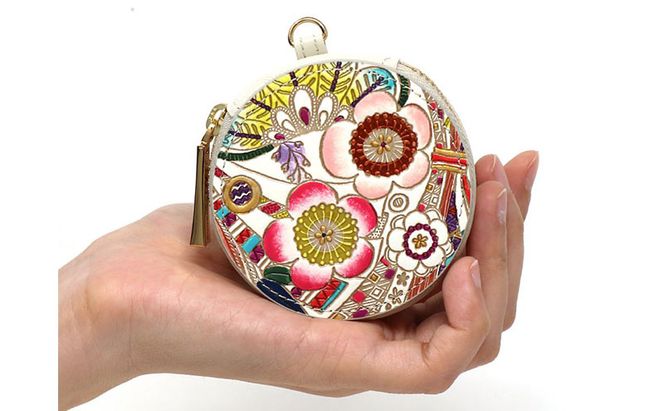 【文庫屋大関】マカロンポーチ 華熨斗【皮革工芸品】 ポーチ ミニポーチ 小物入れ アクセサリー入れ イヤホン入れ 収納 保管ケース 手のひらサイズ  本革 革 皮革 工芸品 工芸 雑貨 ギフト プレゼント 日本製 東京