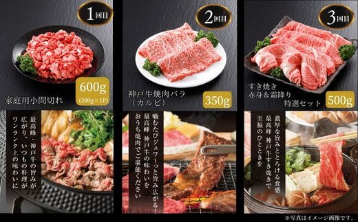 【神戸牛 定期便 平山牛舗の厳選神戸牛 月1回発送 全6回 冷凍 産地直送】細切れ600g 焼肉バラ(カルビ)350g すき焼き500g 赤身ステーキ150g×2 切り落とし1kg 特上ロースすき焼き400g 牛肉 KOBE BEEF 神戸牛 松阪牛 近江牛 三大銘牛 ふるさと納税 おすすめ 返礼品 但馬 神戸 美方 小代 兵庫県 香美町 平山牛舗 KBB 61-14