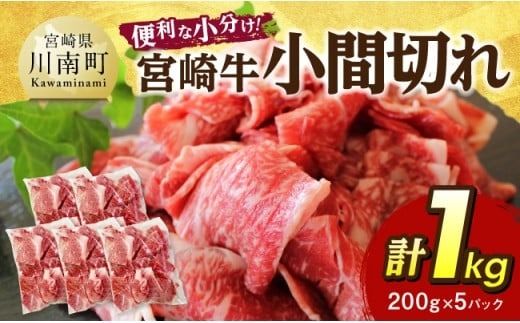 【便利な小分け】宮崎牛　小間切れ　計1kg（200ｇ×5P） 【 宮崎牛 牛肉 牛 肉 こま切れ 個包装 送料無料 】 [C07404]