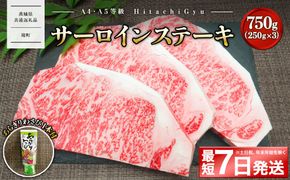 <最短7日発送> 常陸牛A5等級 サーロインステーキ750g (250g×3枚) あらぎりわさび1本付 〈茨城県共通返礼品〉 K2421