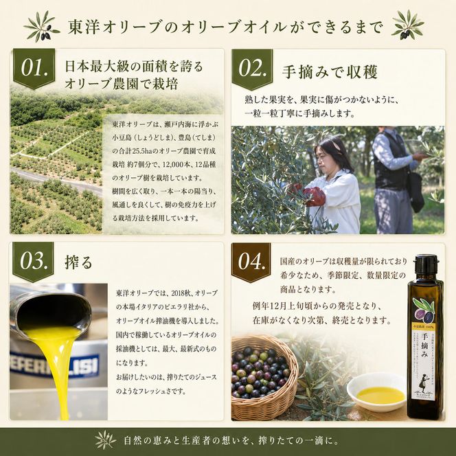 【 小豆島 】【予約商品】小豆島産エキストラバージンオリーブオイル［手摘み］182g　調味料 植物油 フルーティー ちょい足し 贈り物 ギフト 